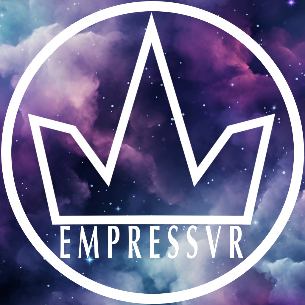 EmpressVR logo with a white outline of a crown and the text 'EMPRESSVR' below it, set inside a white circular border against a purple and blue nebula background.